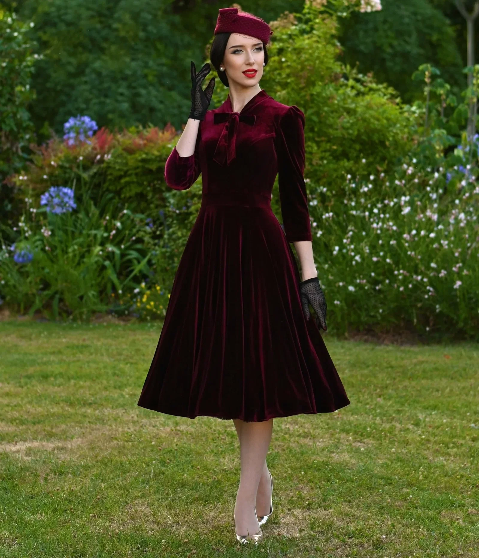 Image of Burgundy Velvet Sylvie Swing Dress