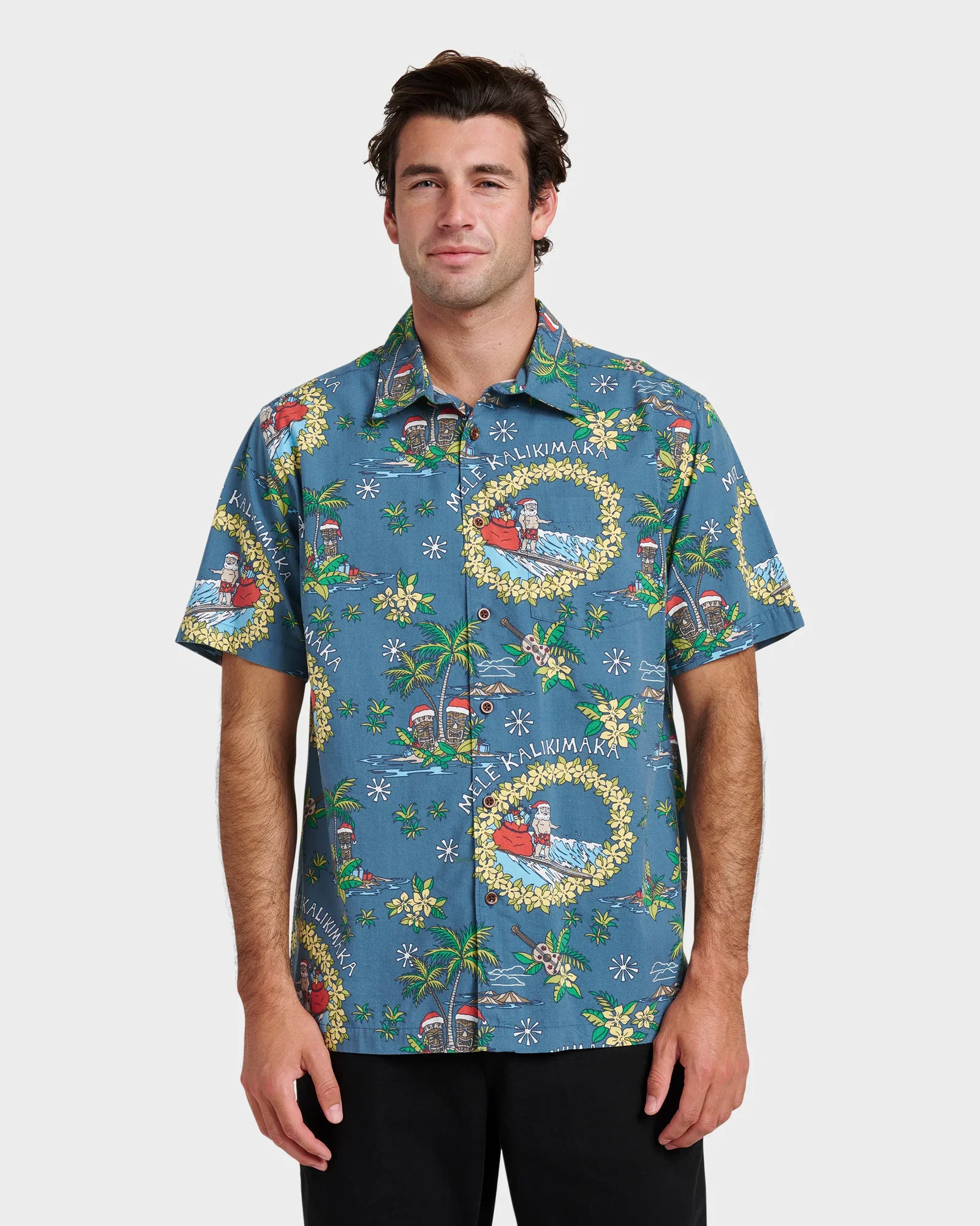 Image of Waterman Surfing Santa Shirt - Real Teal
