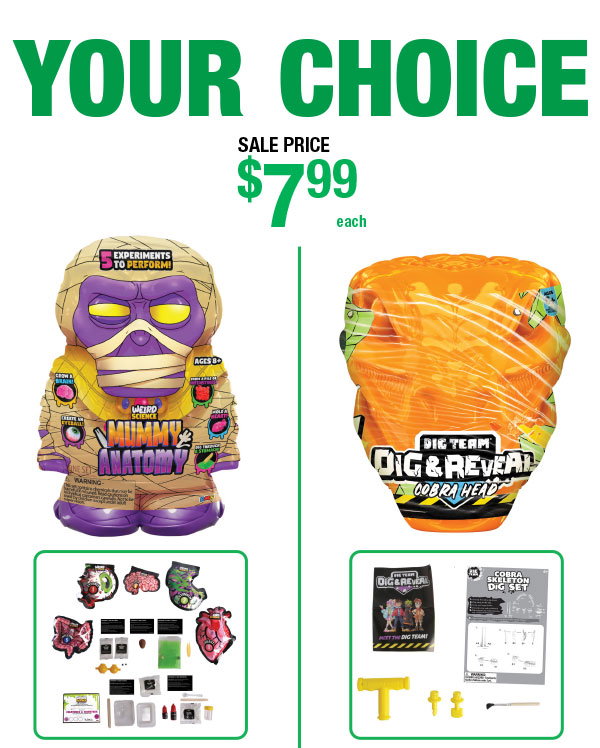 Your Choice - Weird Science® Mummy Anatomy or Dig Team®  Cobra Head Dig - ONLY $7.99!