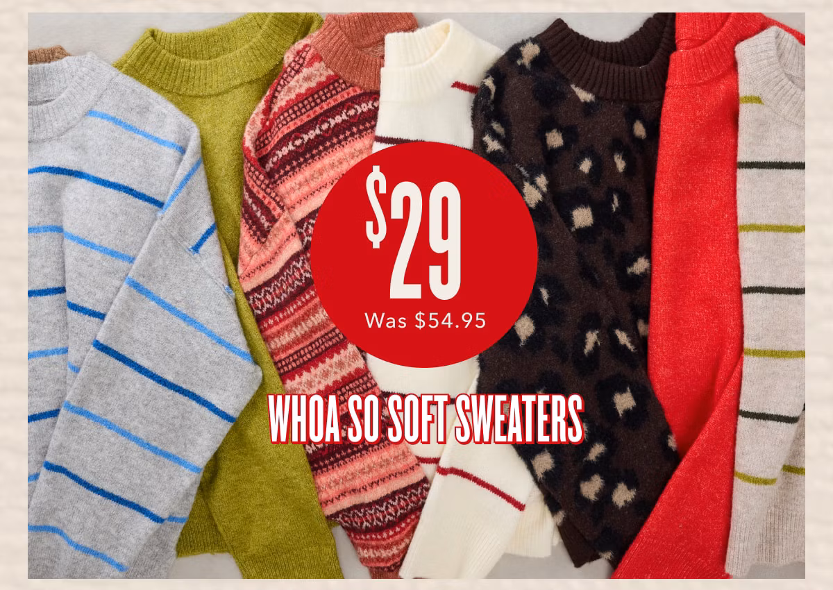 $29 Was $54.95 | Whoa So Soft Sweaters