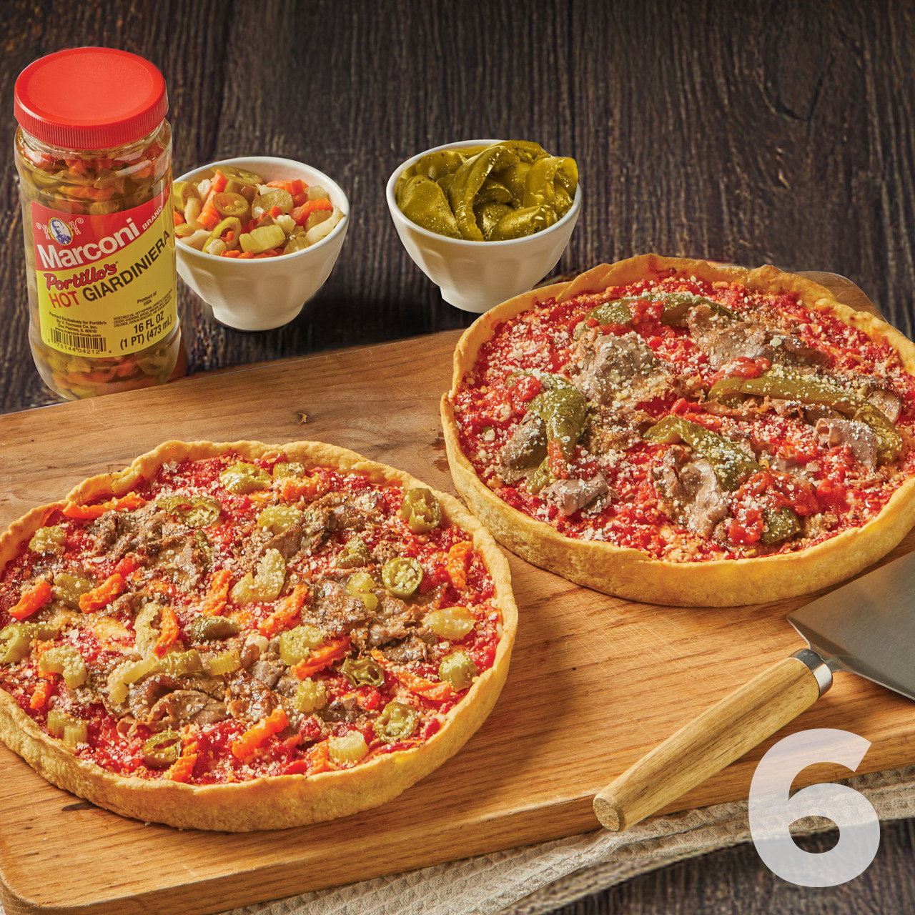 Image of 6 Lou Malnati's x Portillo's Italian Beef Deep Dish Pizzas