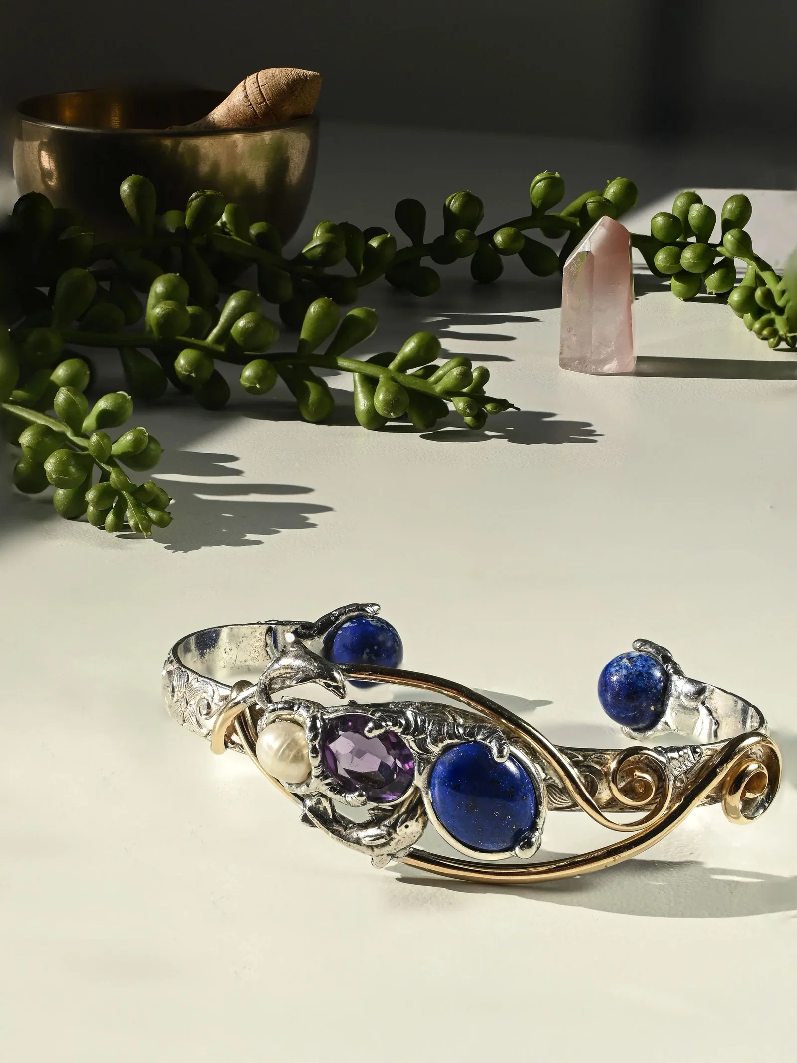 Image of Pearl, Lapis, & Amethyst Bracelet