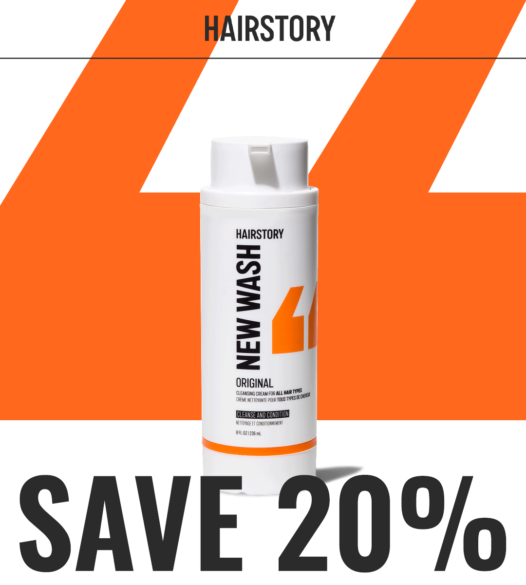 Save 20% Sitewide, rotating gif of hairstory products