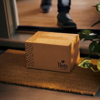 Box of Peet's coffee on front doorstep