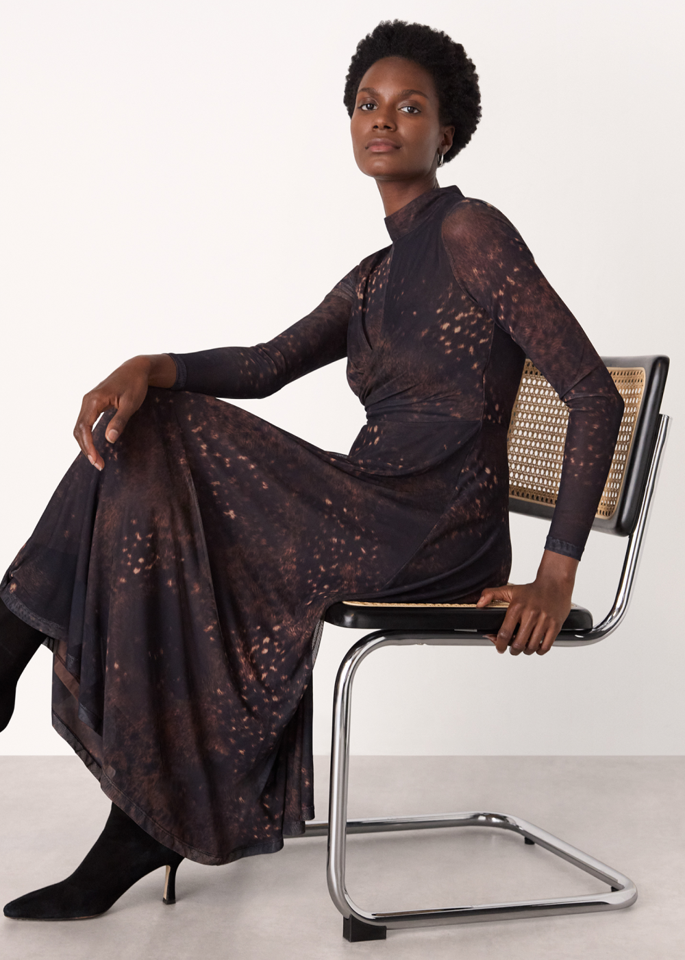 Brown Spotted Animal Mesh Dress