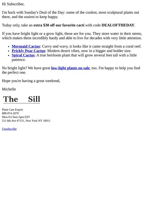 Subscriber, EXTRA $30 OFF funky cacti today only!