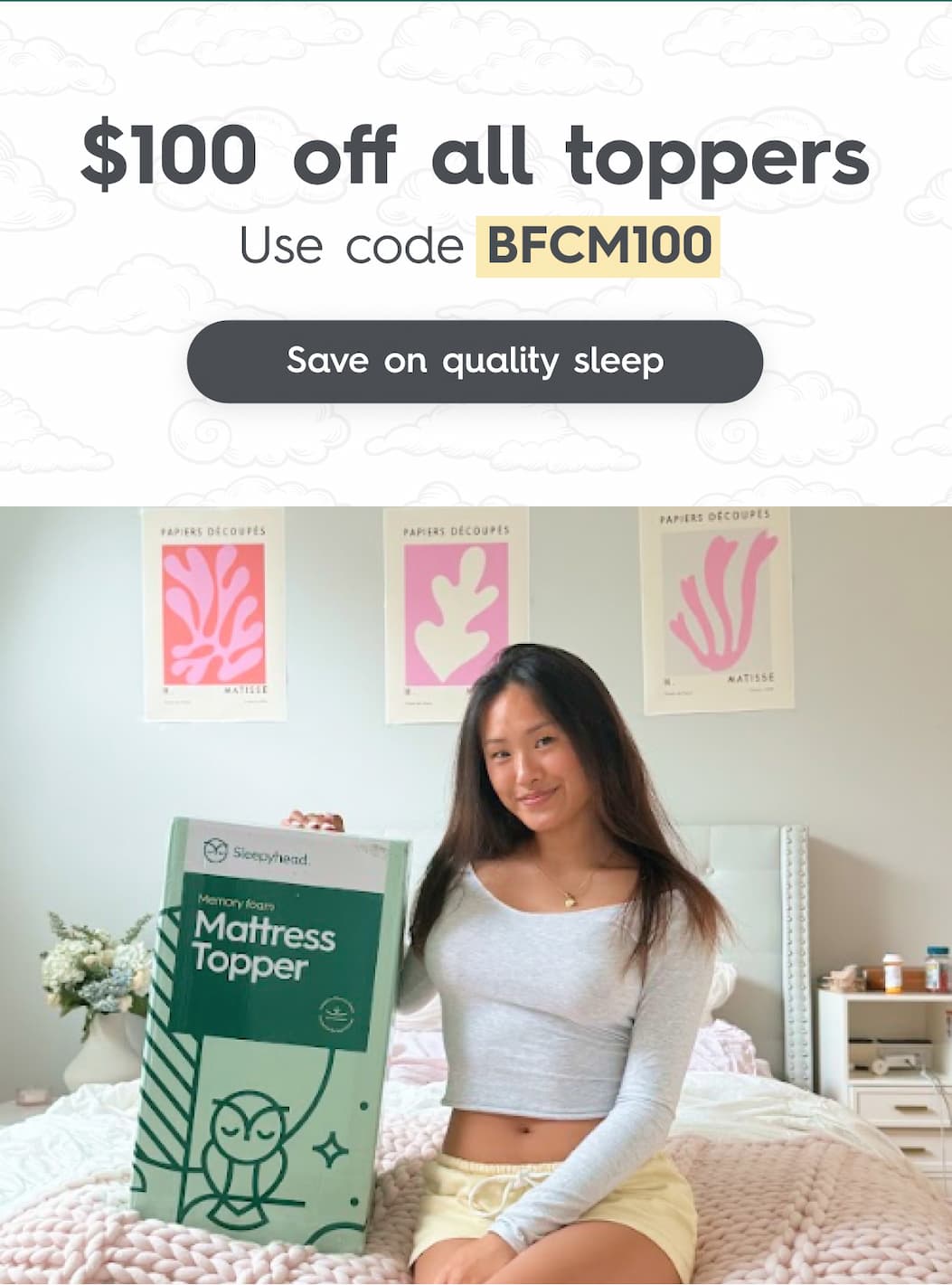 $100 off all toppers  Use code BFCM100