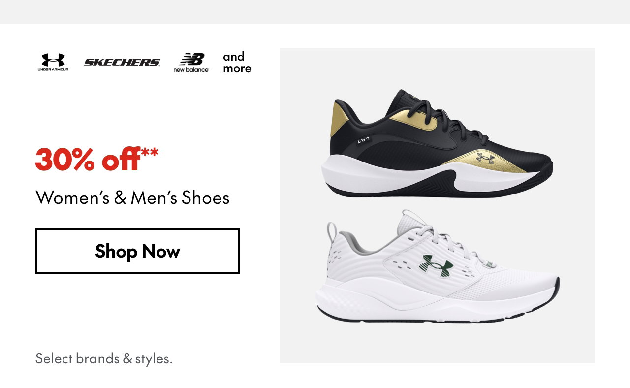Women's or Men's Shoes 30% off our ticket price. Select brands & styles.