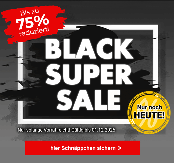 Bis zu 75% reduziert! Black Super Sale! Nur noch Heute! Nur solange Vorrat reicht! Gültig bis 01.12.2025! hier Schnäppchen sichern!