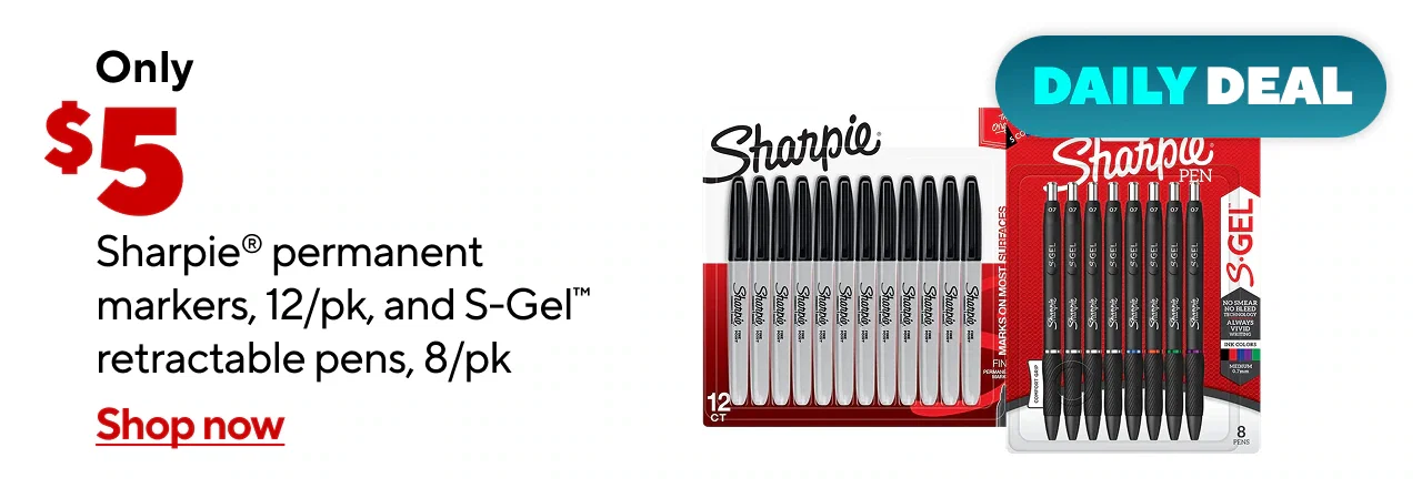 Only $5 for select Sharpie 8/pk S-Gel Pens and 12/pk Permanent Markers