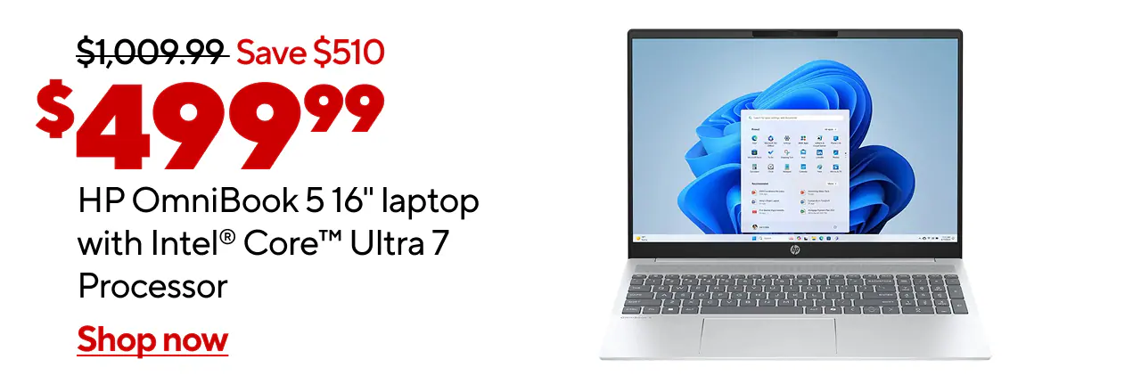 499.99 HP OmniBook 5 16" laptop with Intel® Core™ Ultra 7 Processor