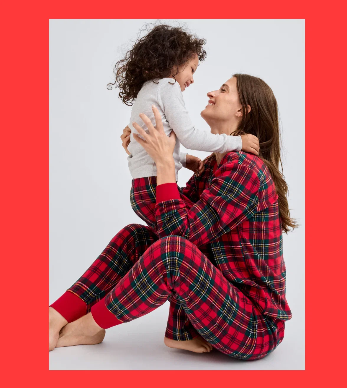 Kids Matching Family Tartan Plaid Microfleece Pajamas - red