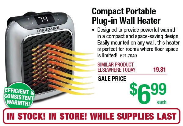 Compact Portable Plug-in Wall Heater - ONLY $6.99!
