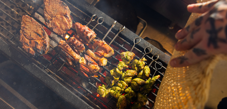 Thann Grill with skewers and pork chops