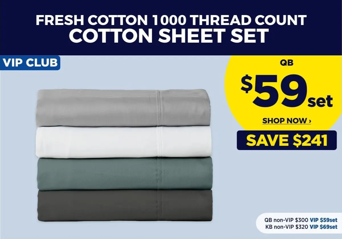 VIP $59 FRESH COTTON 1000 Thread Count Cotton Sheet Set