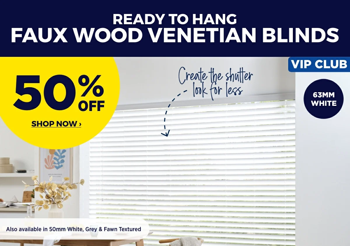 VIP 50% OFF Ready to Hang Faux Wood Venetian Blinds