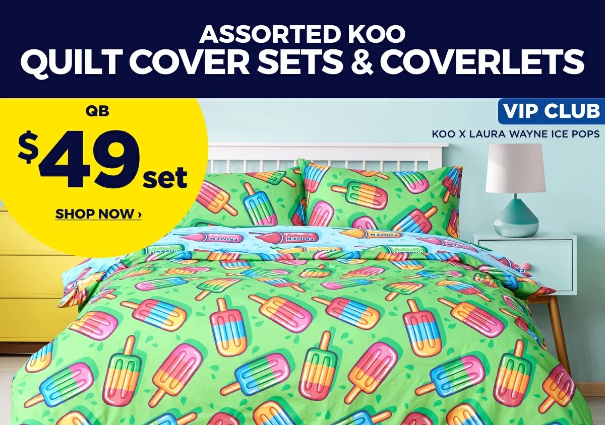 VIP $49 ASSORTED KOO Quilt Cover Sets & Coverlets