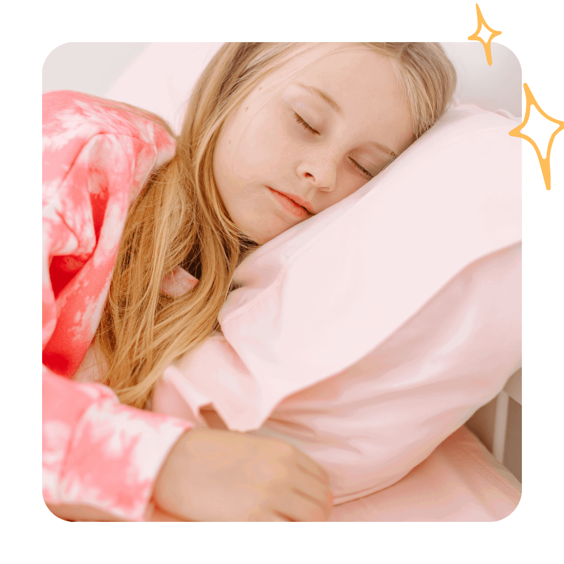 A GIRL SLEEPS SOUNDLY IN PINK SHEETS