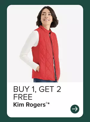 Buy one, get two free Kim Rogers. Shop now. A woman in a red vest.