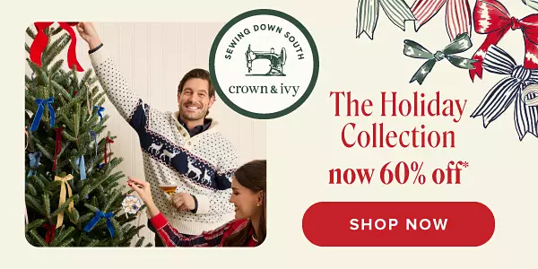 Craig Conover in front of a Christmas tree. Sewing Down South x Crown & Ivy. The Holiday Collection. Festive, fun and full of charm. Now 60% off. Shop now.