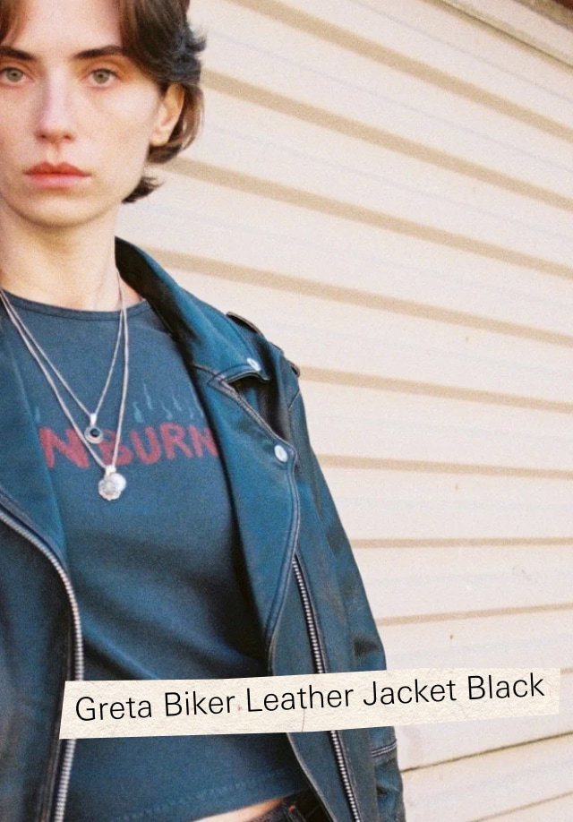 Greta Biker Leather Jacket Black