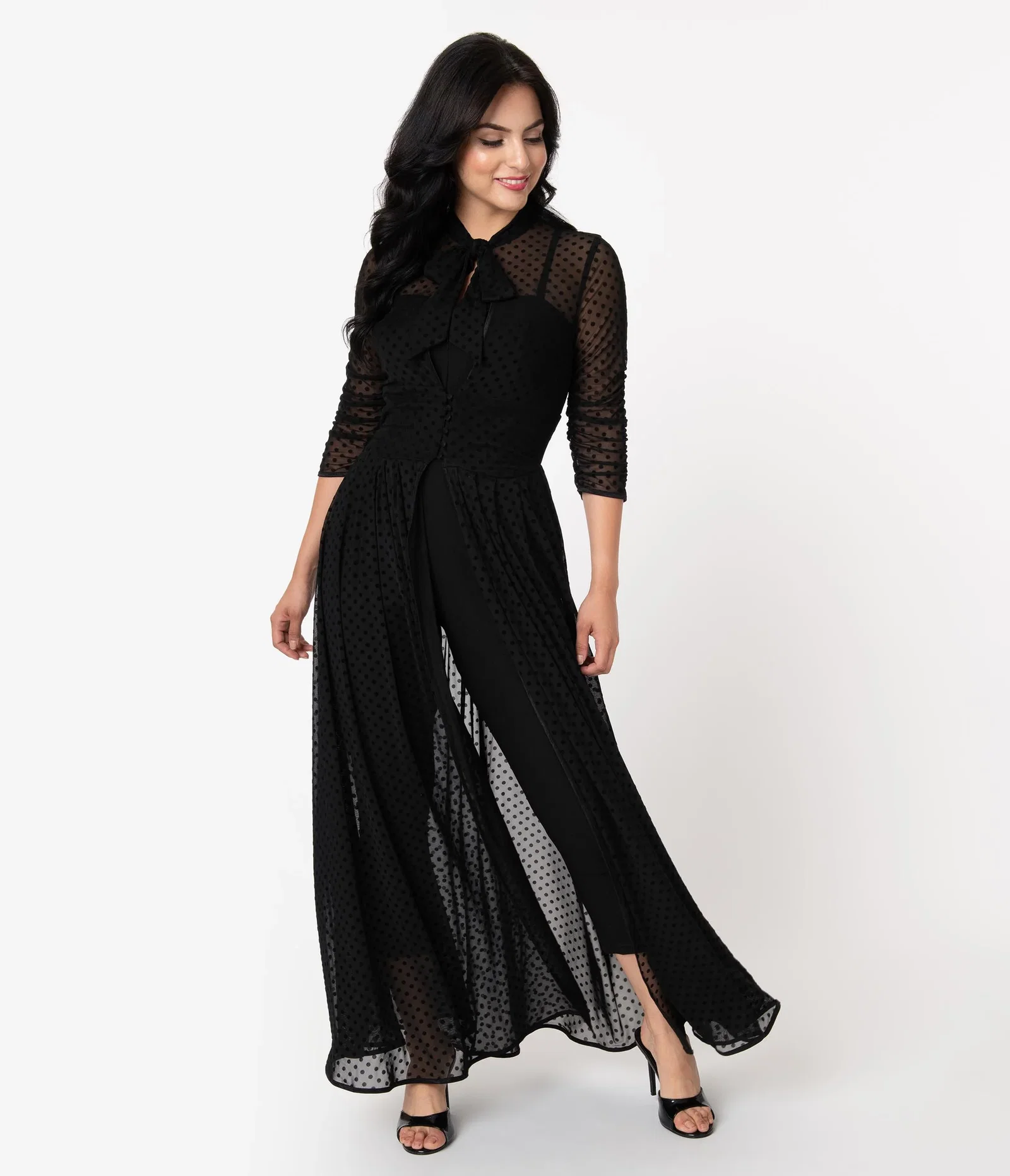 Image of Unique Vintage Black Swiss Dot Starlet Duster