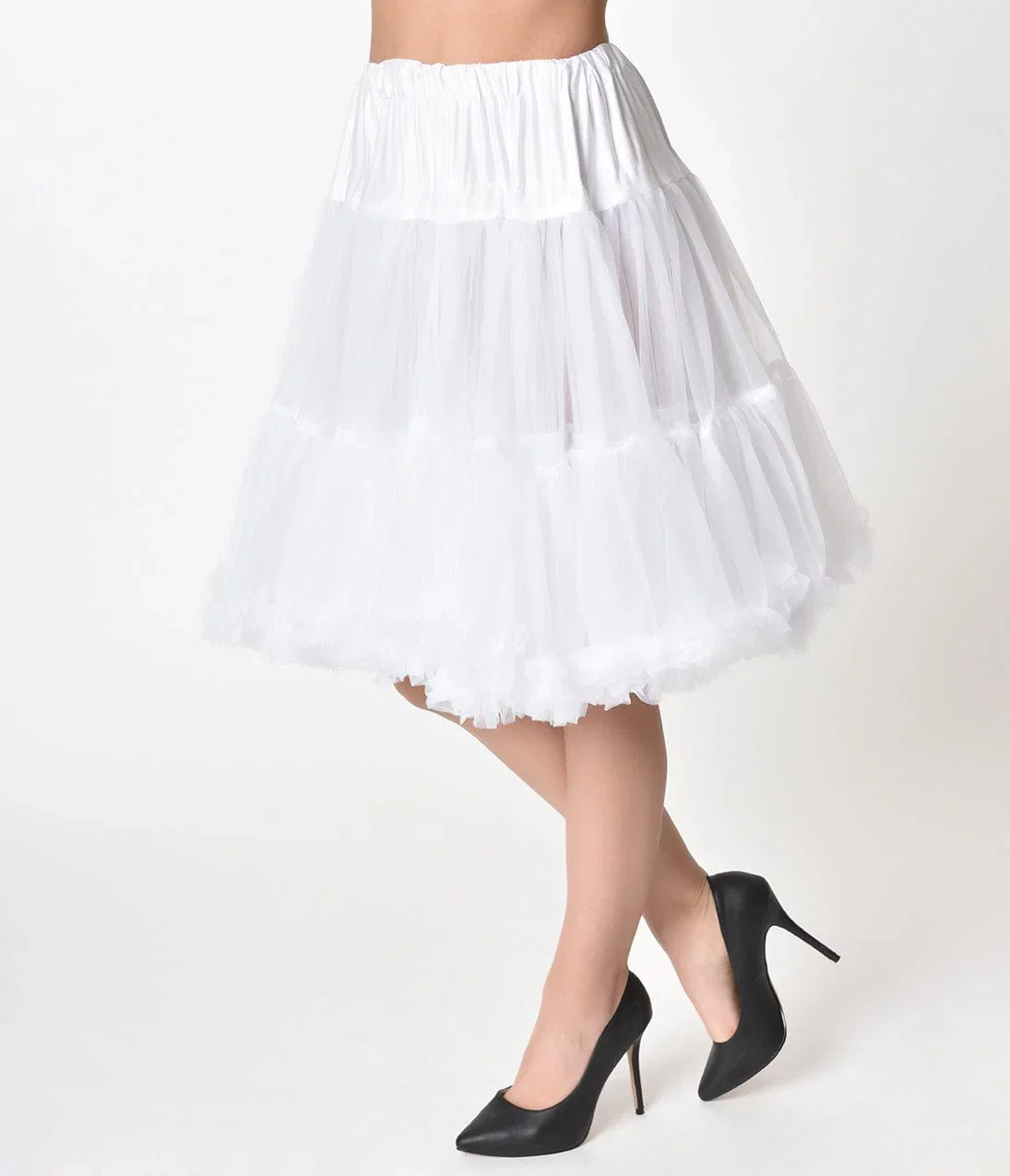 Image of Unique Vintage 1950s White Retro Style Ruffled Petticoat Crinoline