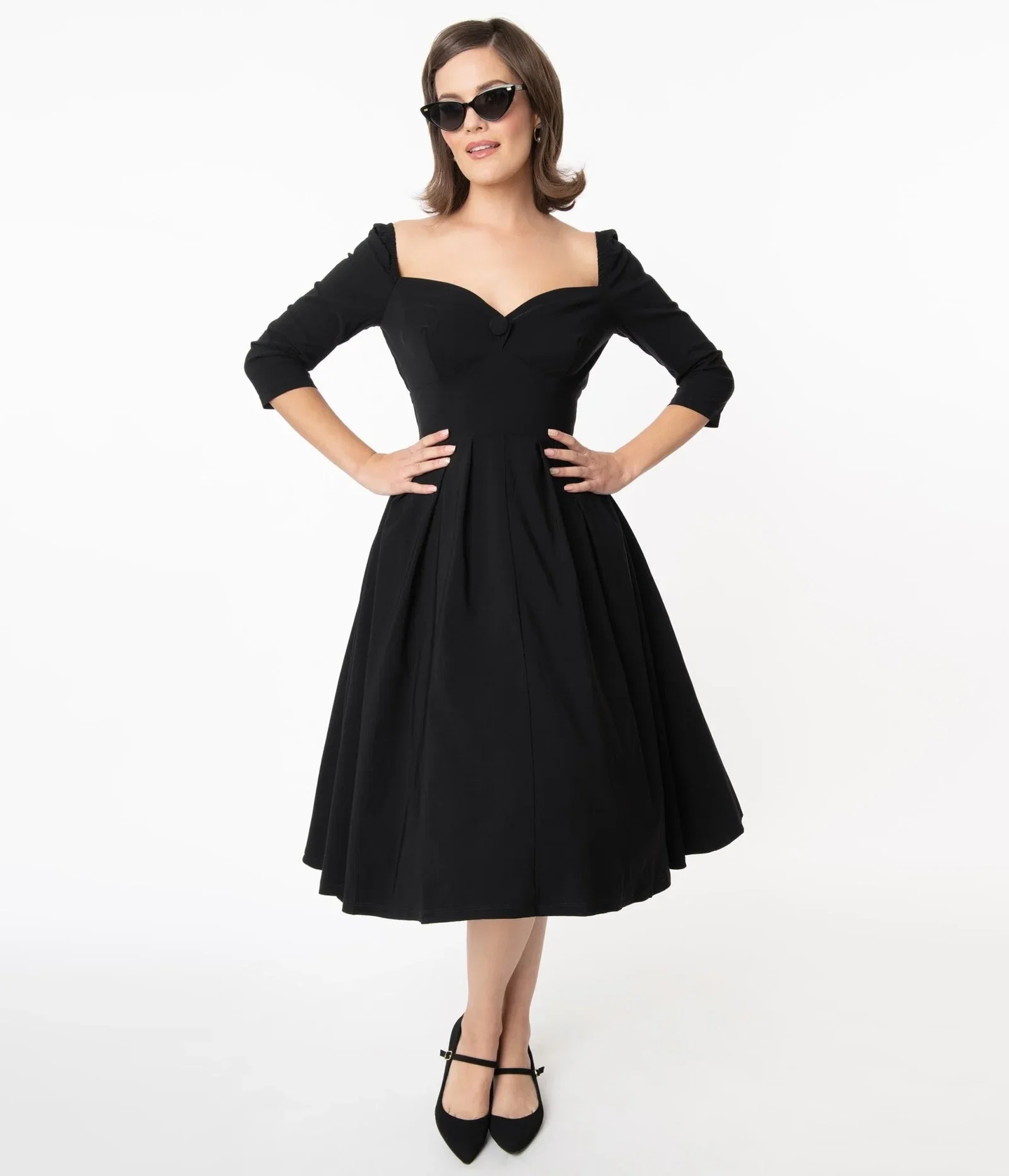 Image of Unique Vintage 1950s Black Sweetheart Lamar Swing Dress