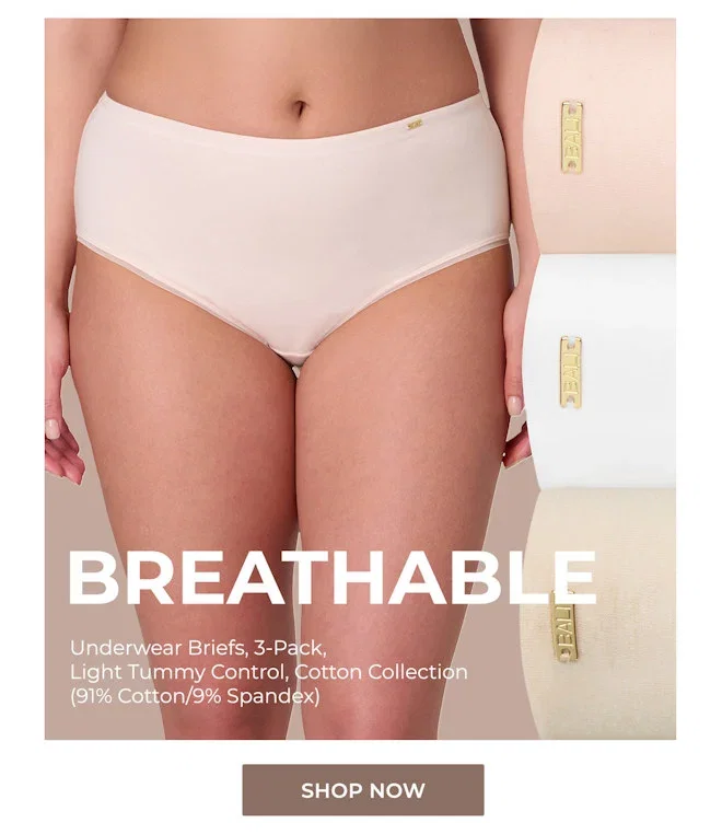 Bali Underwear Briefs Pack, 3-Pack, Light Tummy Support, Cotton Collection
