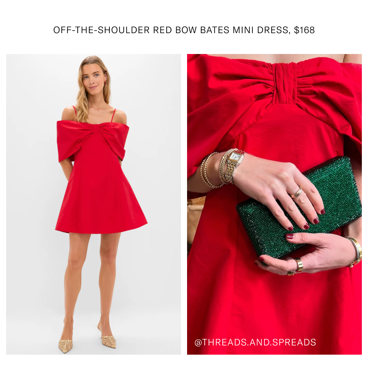 Off-The-Shoulder Red Bow Bates Mini Dress, $168.