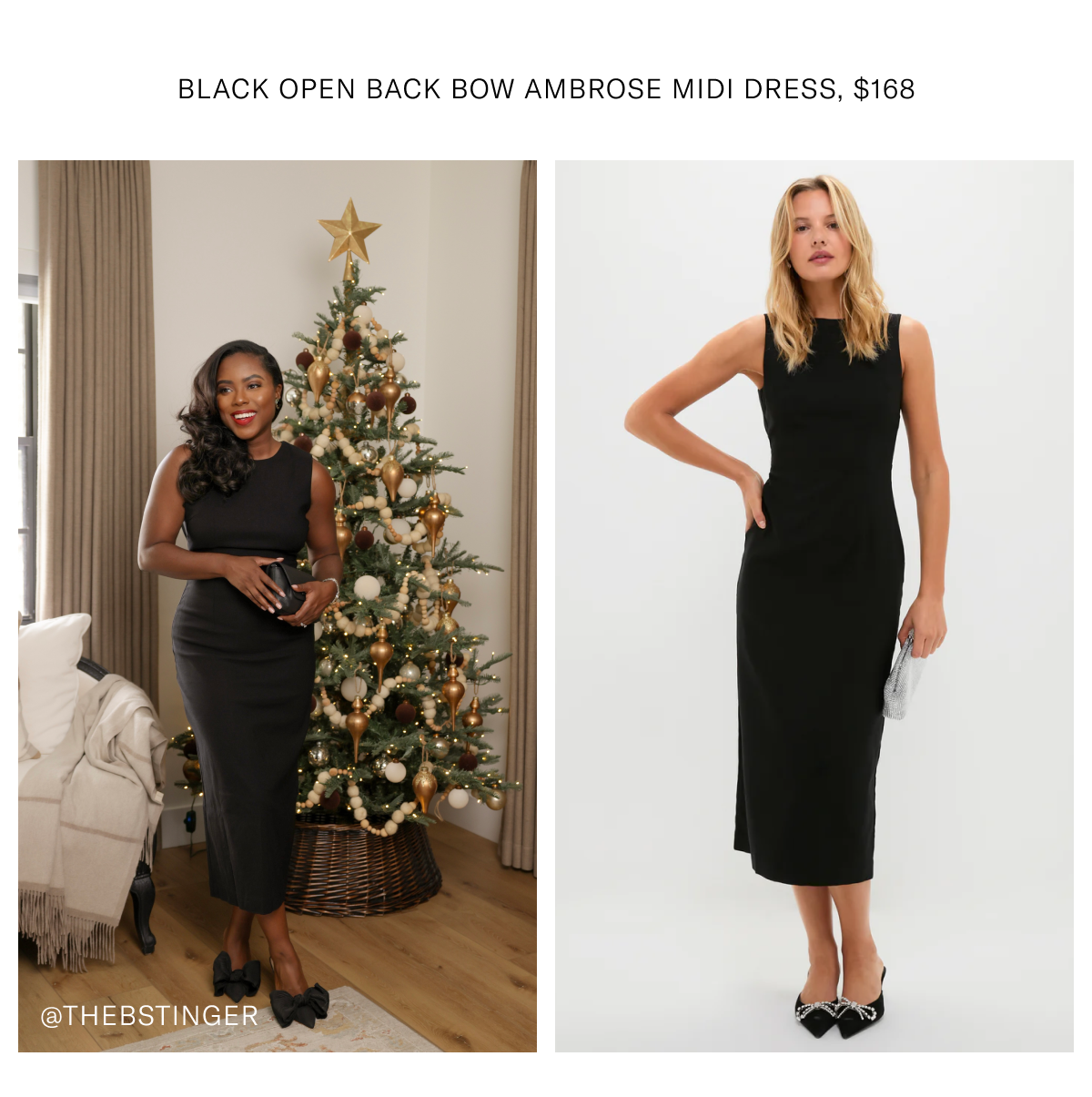 Black Open Back Bow Ambrose Midi Dress, $168.