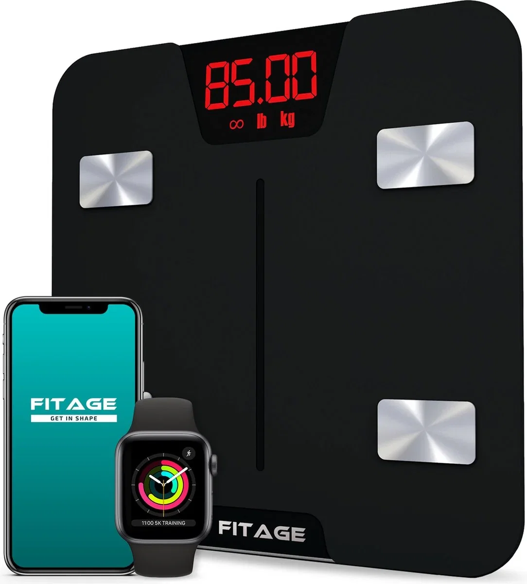 Image of FITAGE Smart Weegschaal – App-tracking & bluetooth - 17 Lichaamswaarden – 180 kg capaciteit