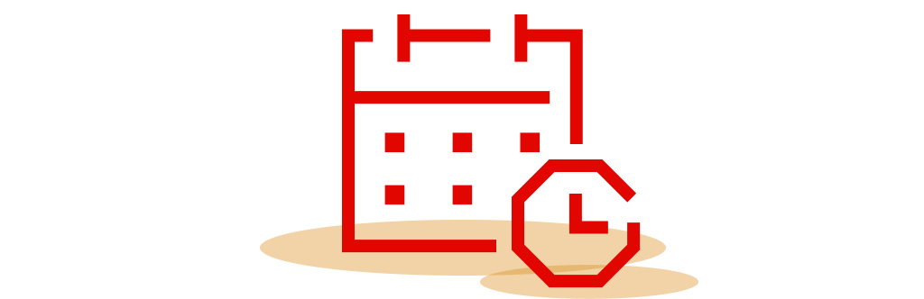 Red calendar and clock icon with falling snow, symbolizing holiday events and scheduling.