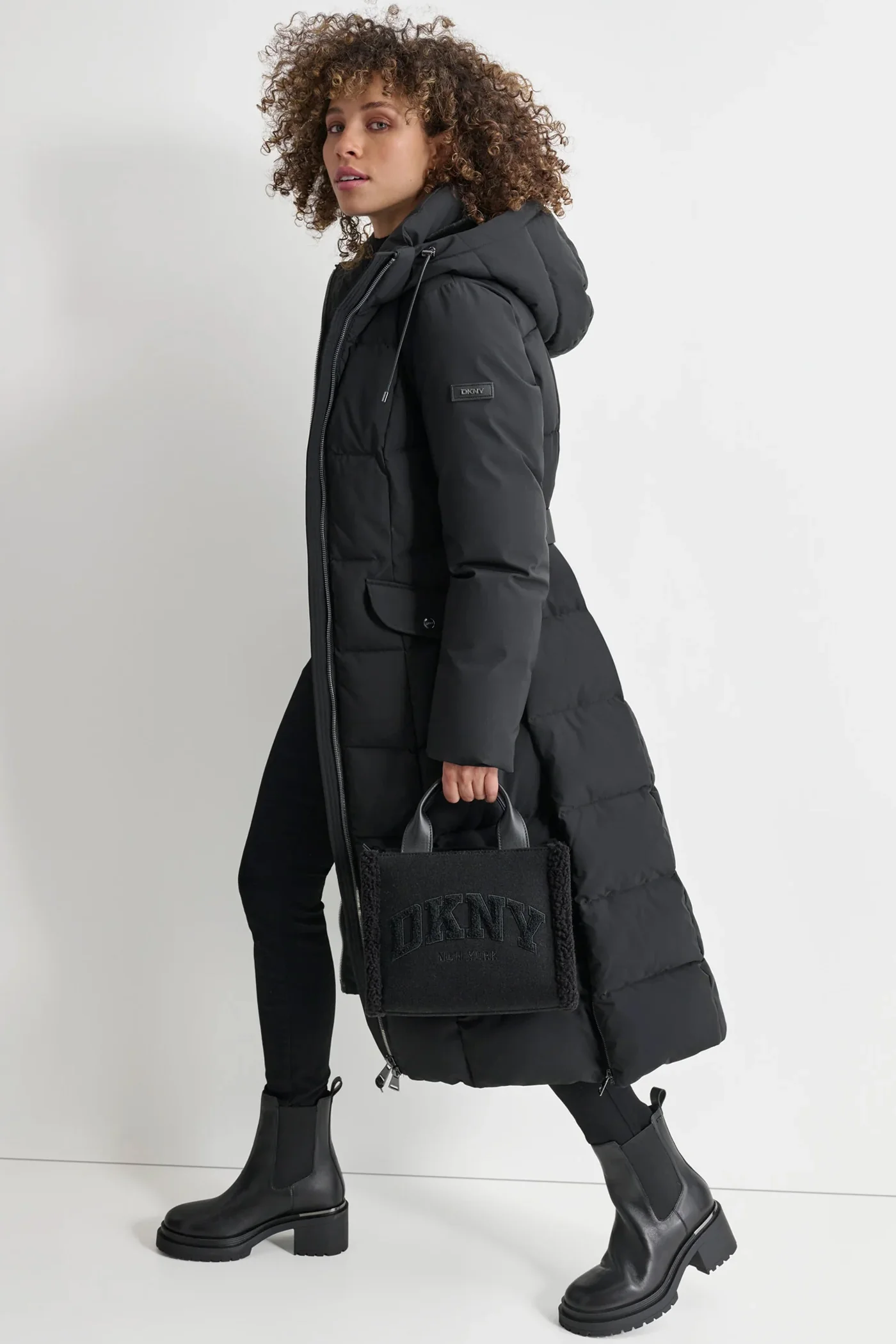 Image of BOX QUILT LONG PUFFER WITH BELT