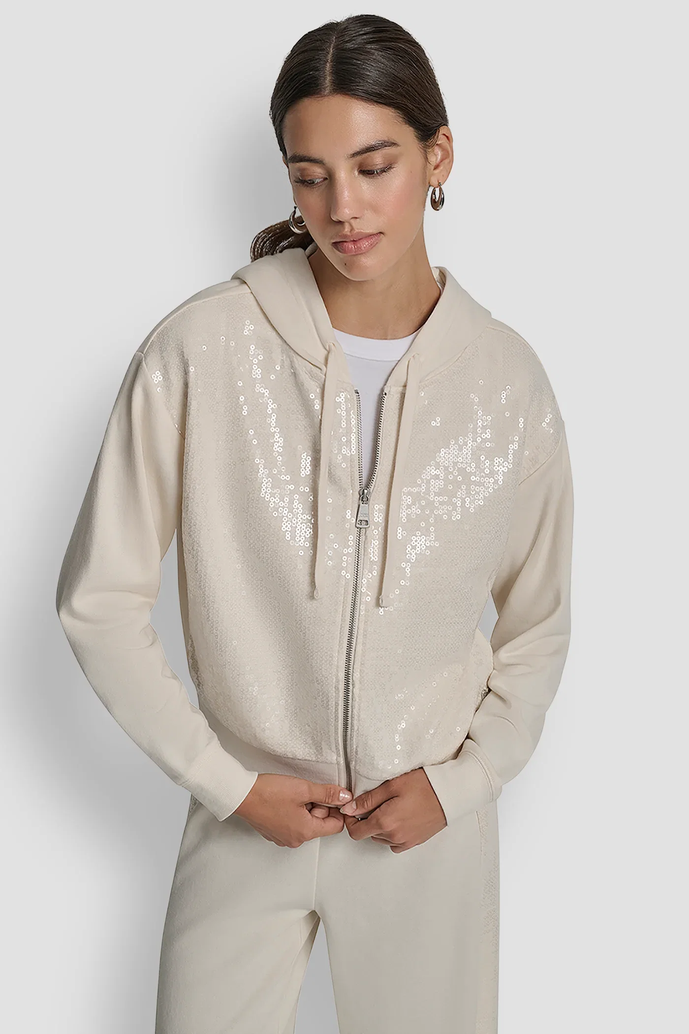 Image of SEQUIN ZIP FRONT HOODIE