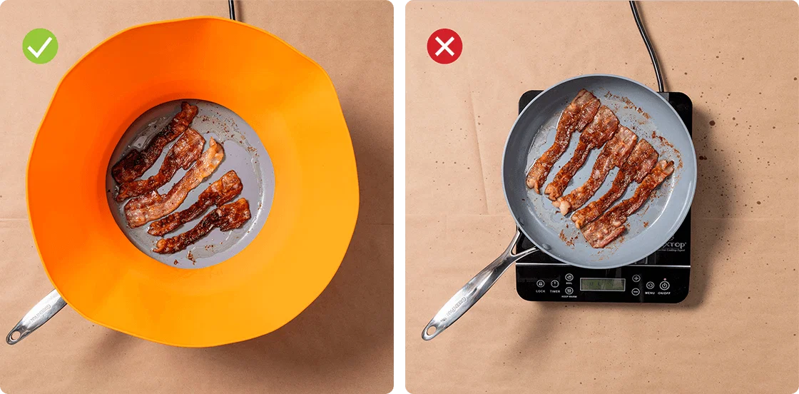 Visualizing the amount of grease splatter from frying bacon with and without a splatter screen