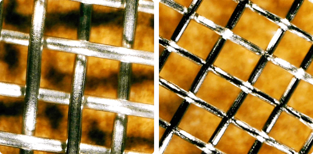 Splatter screen mesh under a microscope.