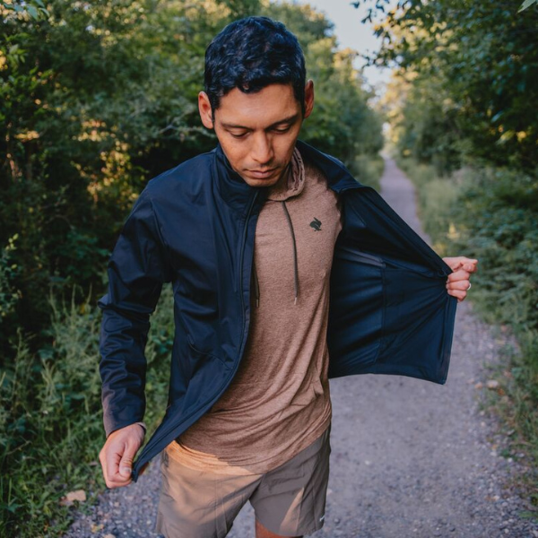 Man putting on a jacket