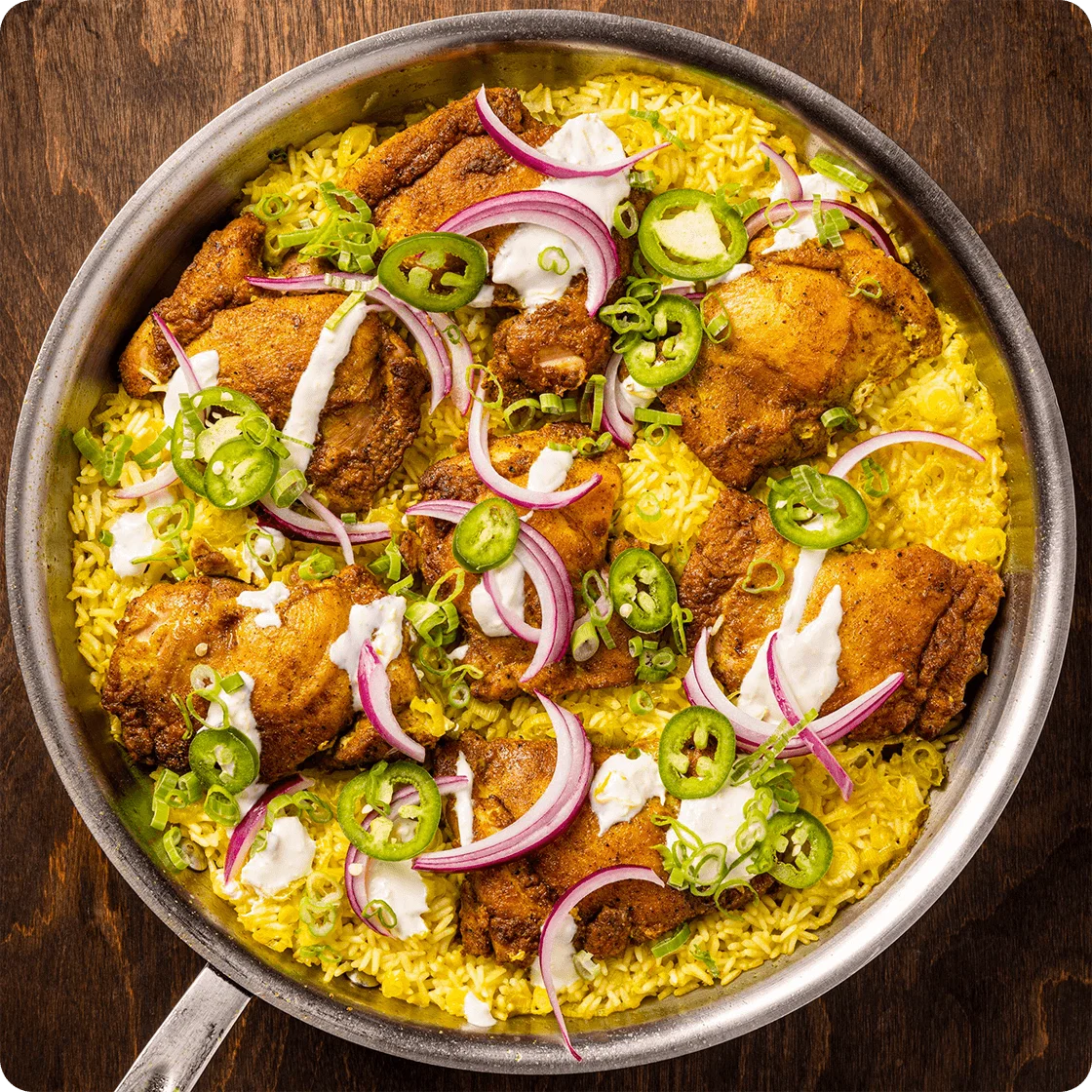 Lemon-Turmeric Chicken and Rice with Pickled Red Onion