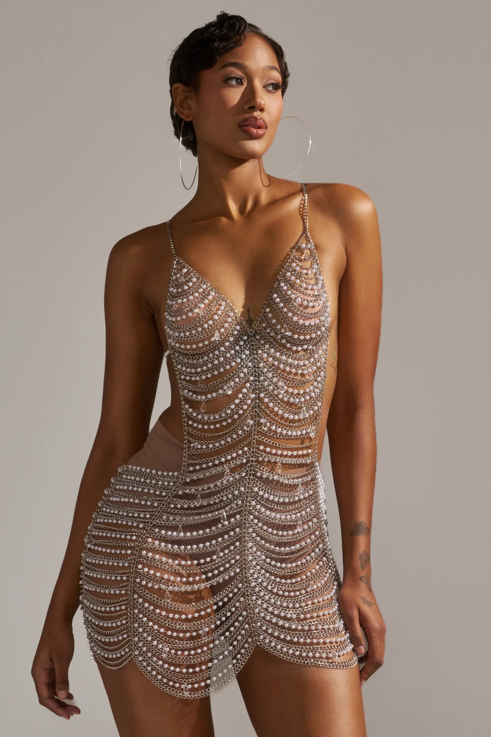 Image of ITS GIVING DRAMA CHAIN MINI DRESS