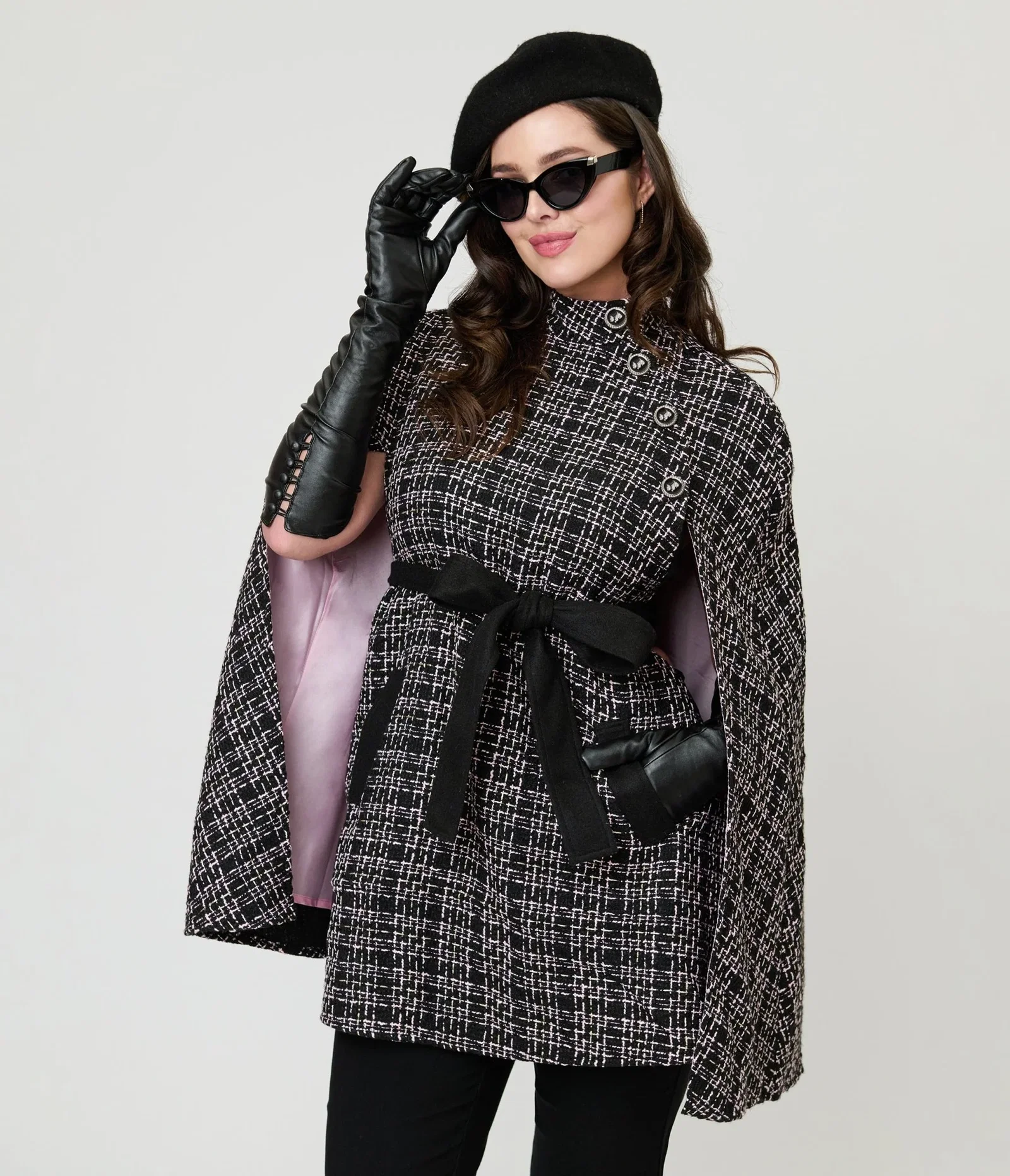 Image of Smak Parlour Black Tweed Plaid Savile Row Cape Coat