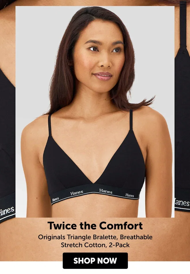 Originals Triangle Bralette, Breathable Stretch Cotton, 2-Pack