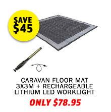 Caravan Floor Mat 3x3m + Rechargeable Lithium LED Worklight