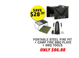 Portable Steel Fire Pit + Camp Fire BBQ Plate + BBQ Tools