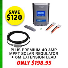 Plus Premium 40 AMP MPPT Solar Regulator + 6M Extension Lead