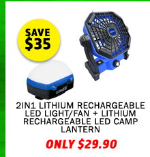 2in1 Lithium Rechargeable LED Light/Fan + Lithium Rechargeable LED Camp Lantern