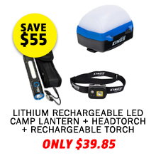 Lithium Rechargeable LED Camp Lantern + Plus Lithium LED Headtorch + Plus Lithium Rechargeable Torch