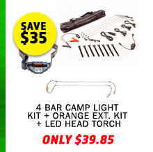 Illuminator 4 Bar Camp Light Kit + Orange LED Camp Light Extension Kit + LED Head Torch