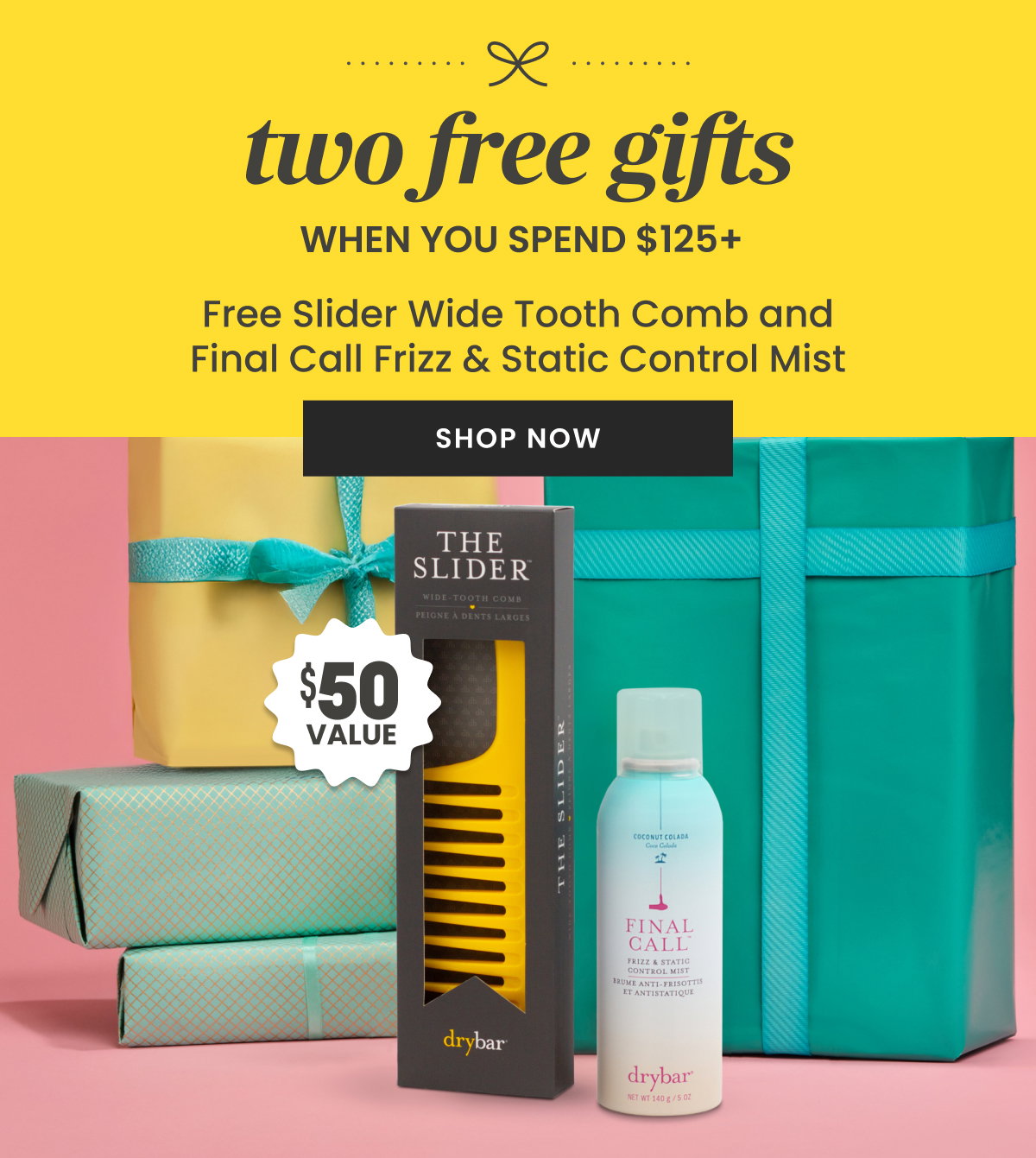 two free gifts with purchases $125+