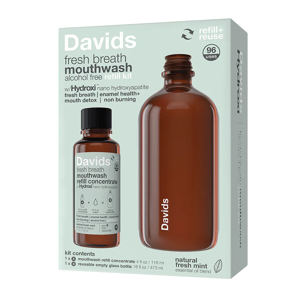 Image of Davids Hydroxi™ fresh breath mouthwash / natural fresh mint / refill kit